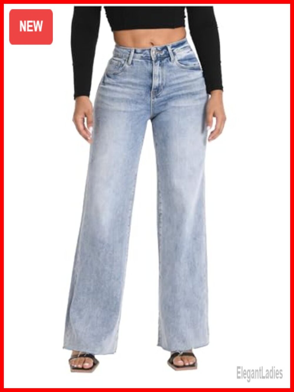 High Waisted Wide Leg Stretchy Baggy Jeans with Tummy Control Raw Hem